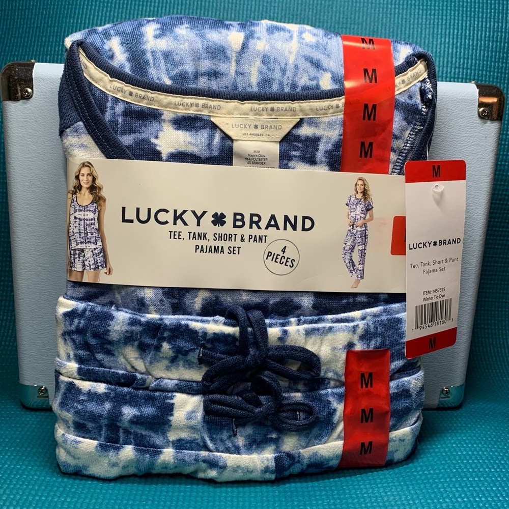 Lucky Brand Ladies' Blue (Winter Tie Dye) 4-Piece Pajama Set NWT